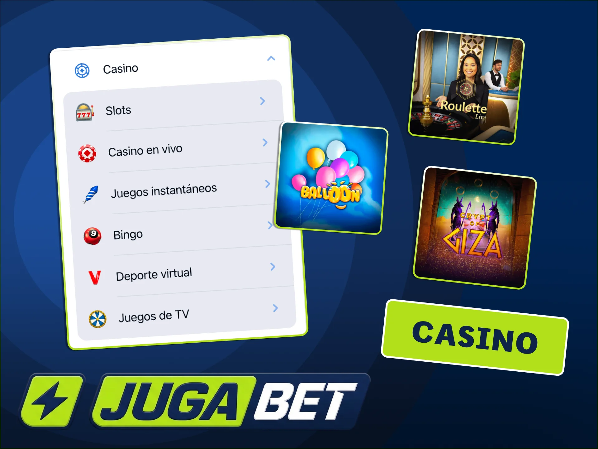 Explora el amplio lobby de casino en la App JugaBet.