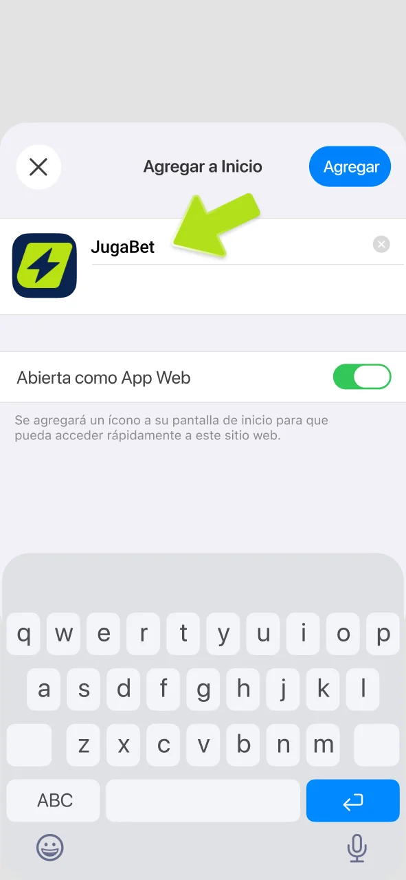 Edita el nombre y confirma JugaBet.