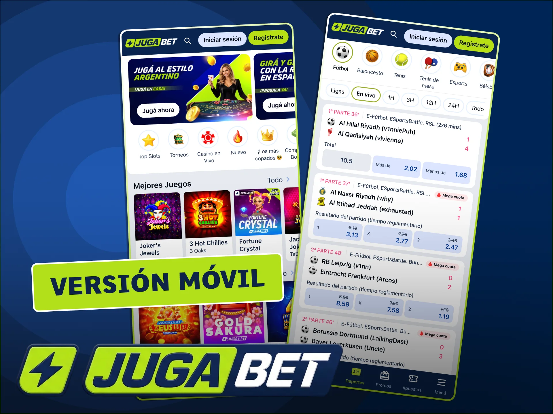 Accede a JugaBet desde cualquier navegador móvil.