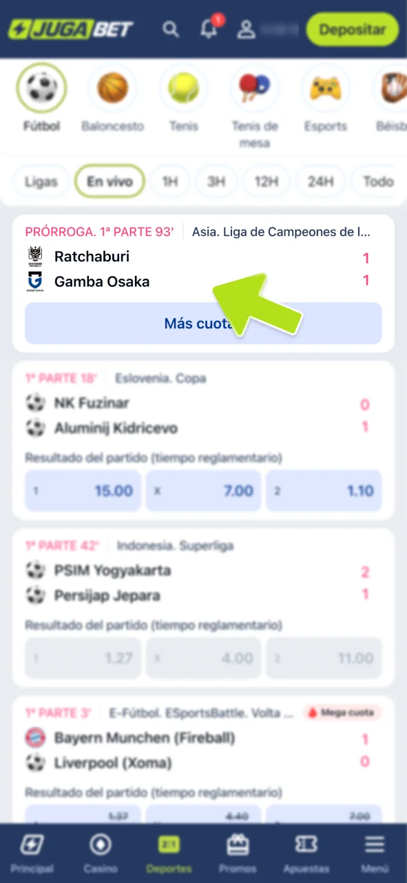 Elige un partido en vivo hoy en JugaBet.
