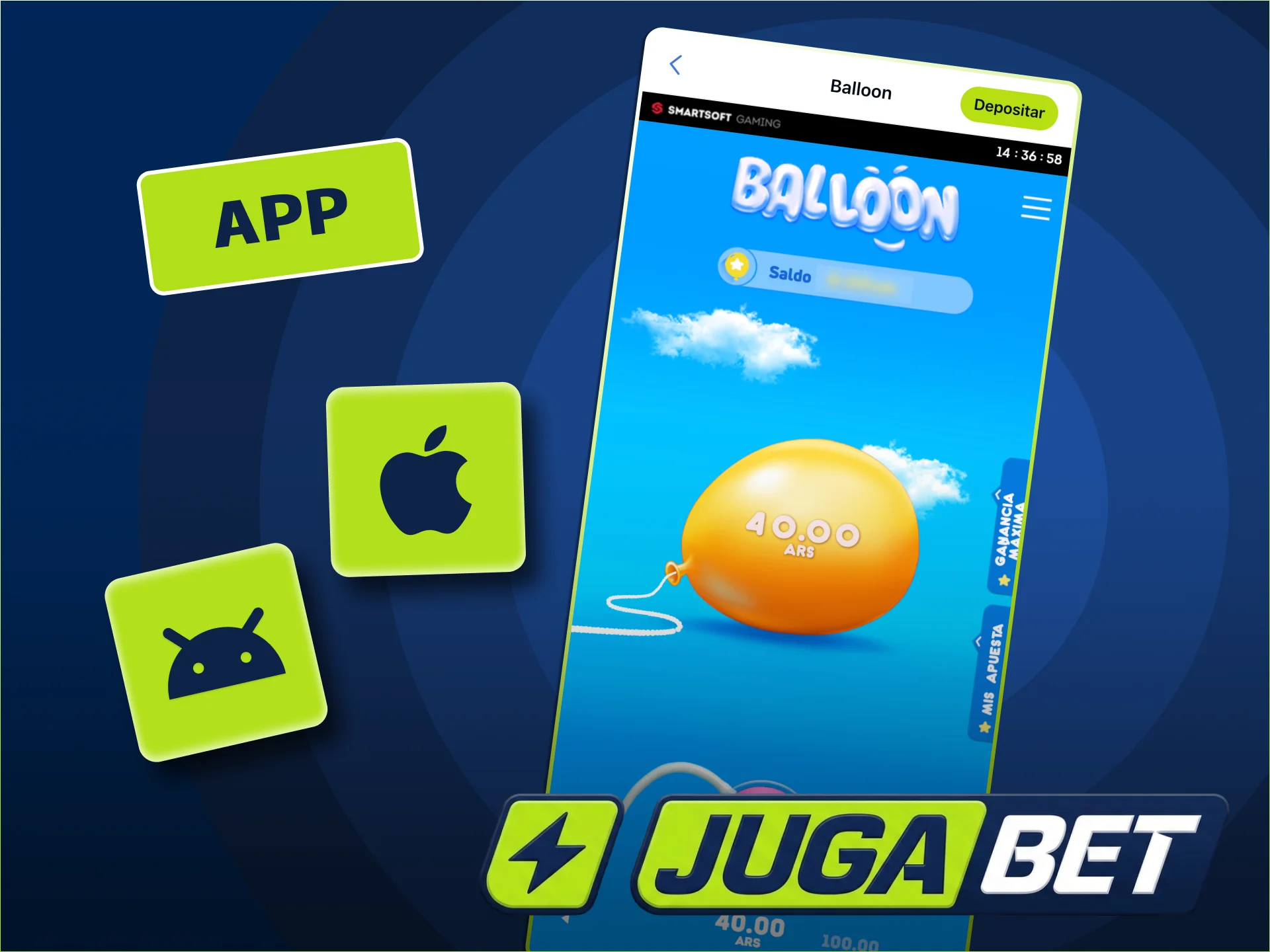Llevá la emoción de Balloon en la App de JugaBet.