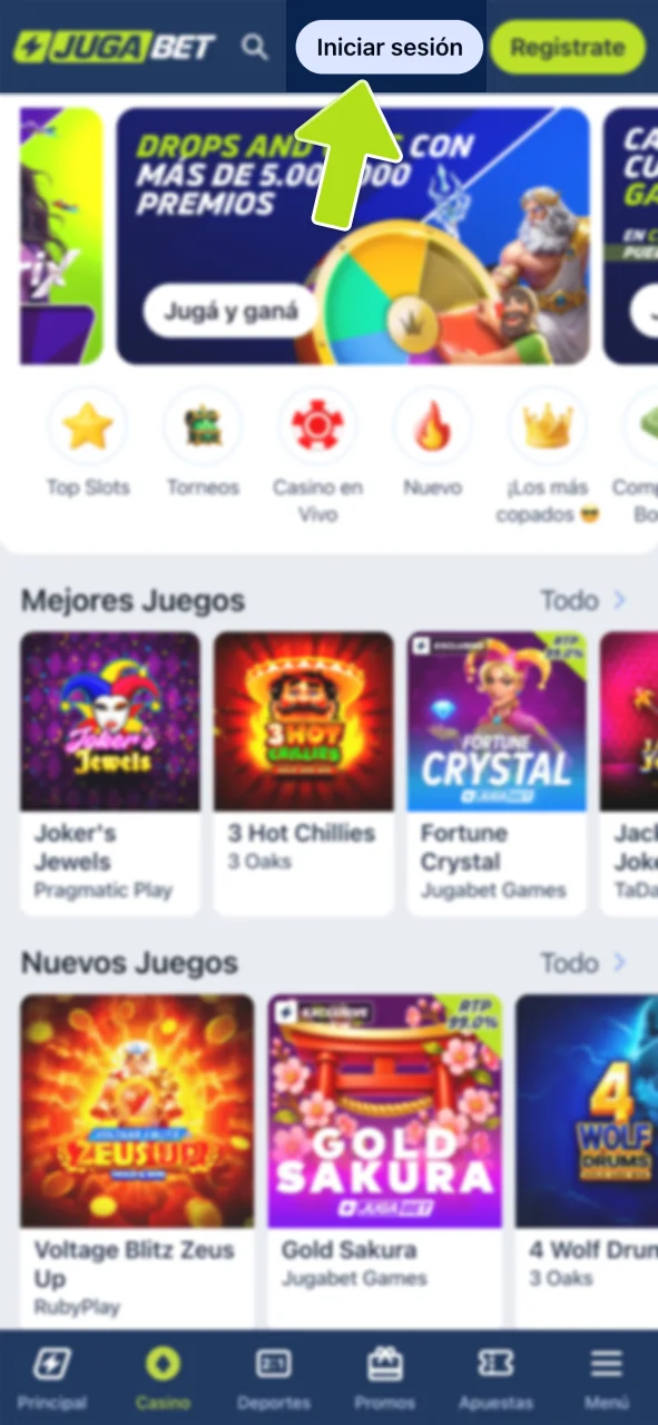 Inicia sesión y entra al casino de JugaBet.