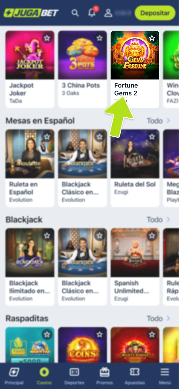 Busca y elige tu tragamonedas en JugaBet.