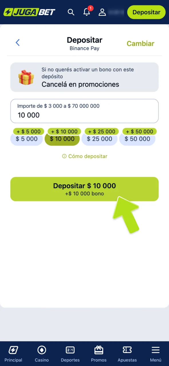 Realiza un pago y activa tu oferta en JugaBet.