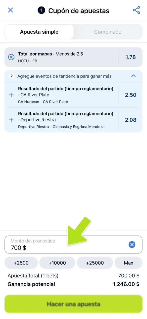 Ingresa tu importe en el boleto de JugaBet.