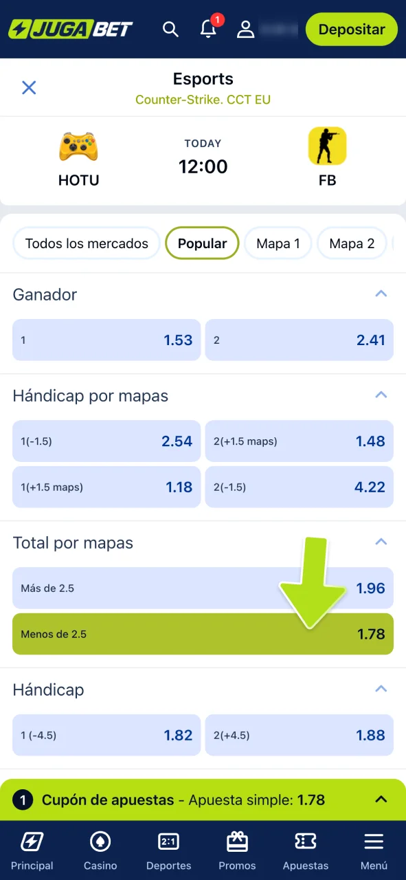 Elige al ganador del partido hoy en JugaBet.