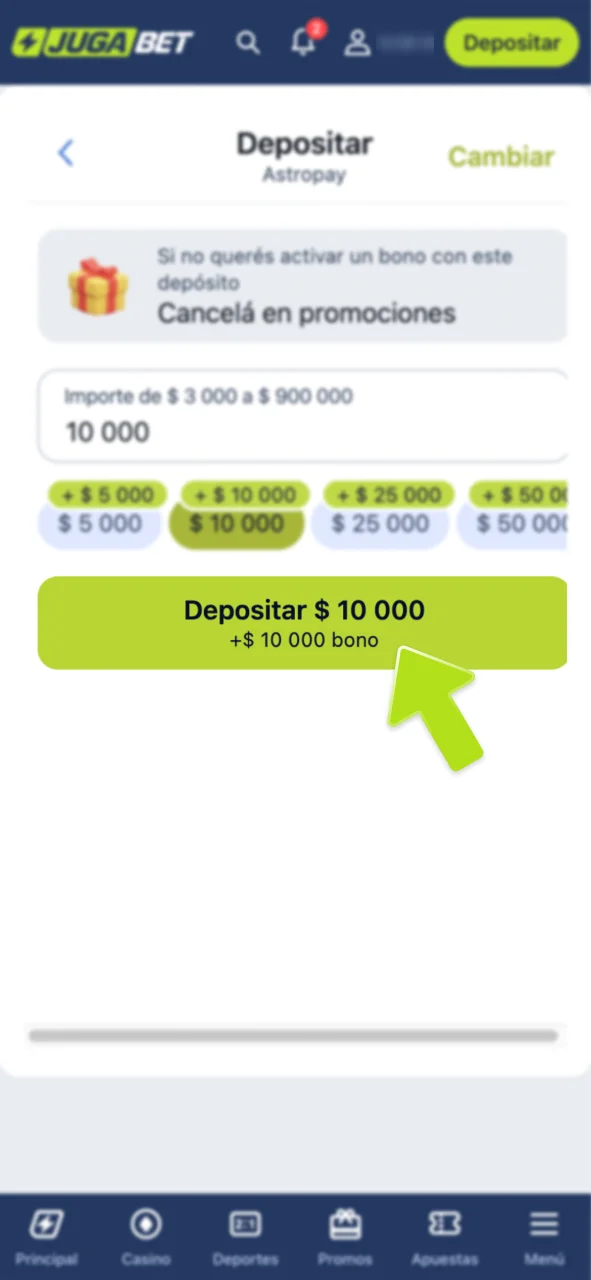 Confirma tu depósito y juega ahora en JugaBet.