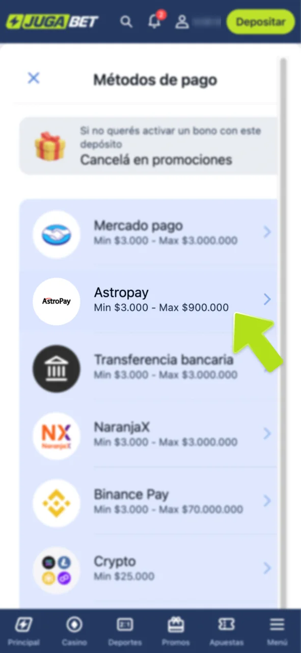 Selecciona tu método de pago favorito en JugaBet.