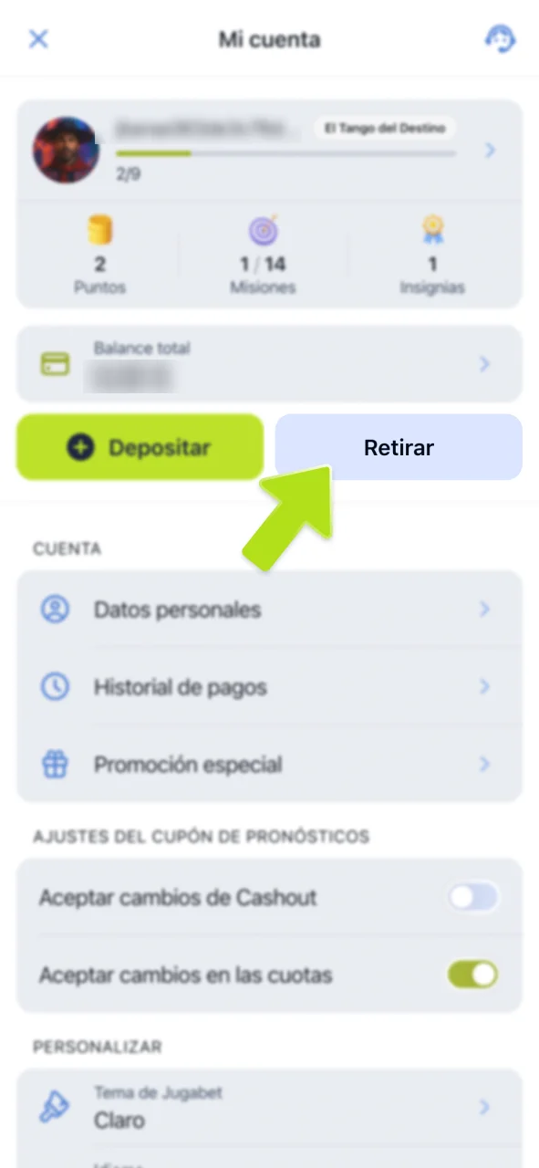 Pulsa retirar y cobra tus premios en JugaBet.