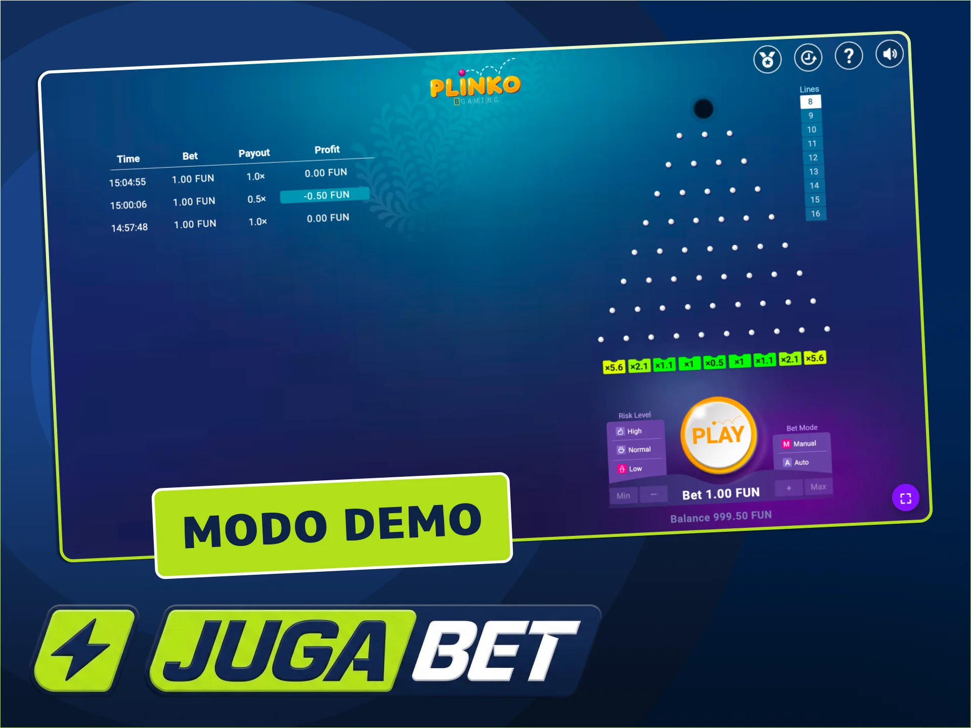 Usá el modo demo de Plinko en JugaBet.