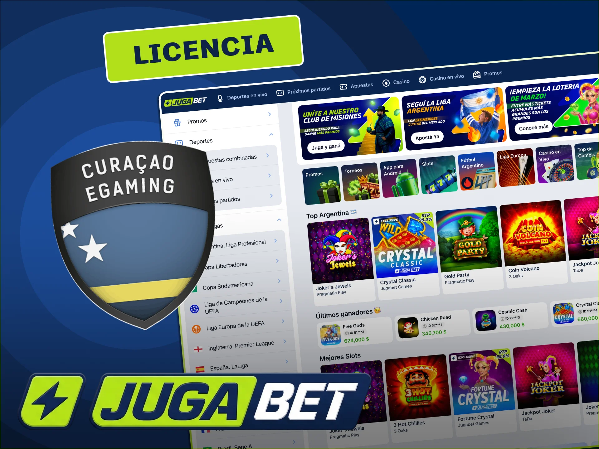 JugaBet opera con licencia oficial de Curaçao.