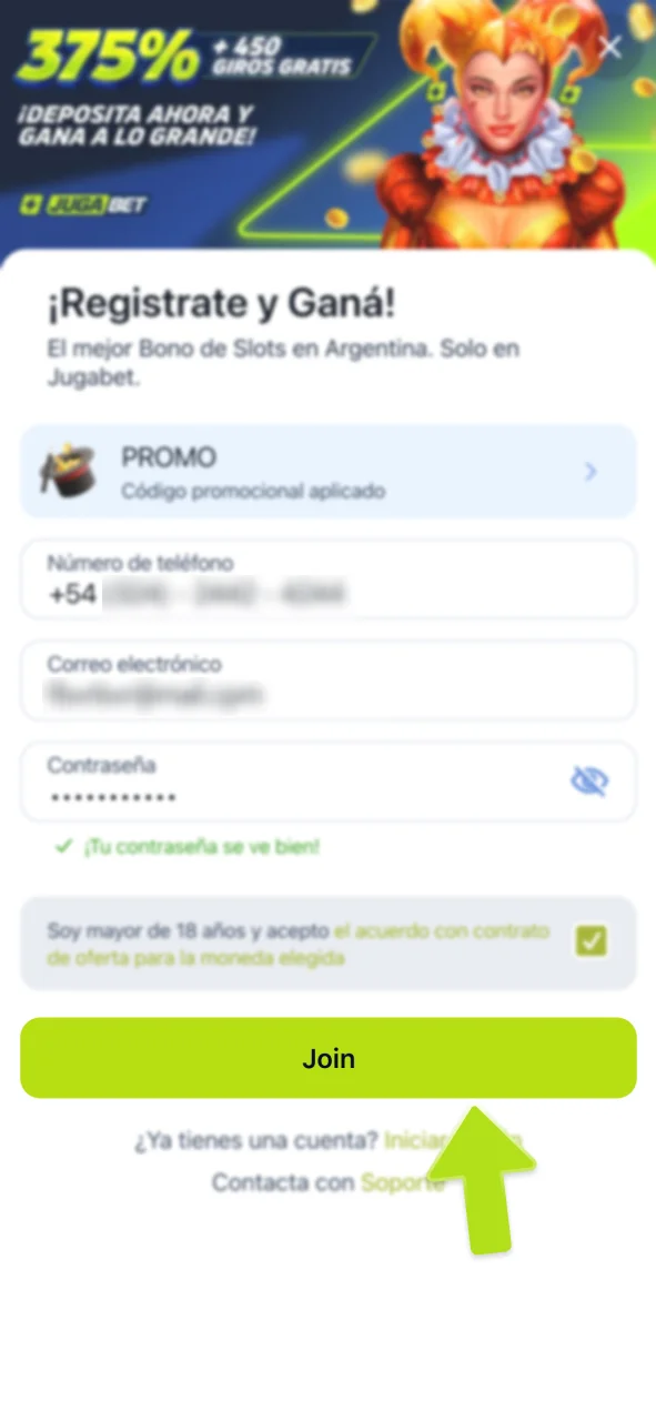 Pulsa regístrate и crea tu cuenta en JugaBet.