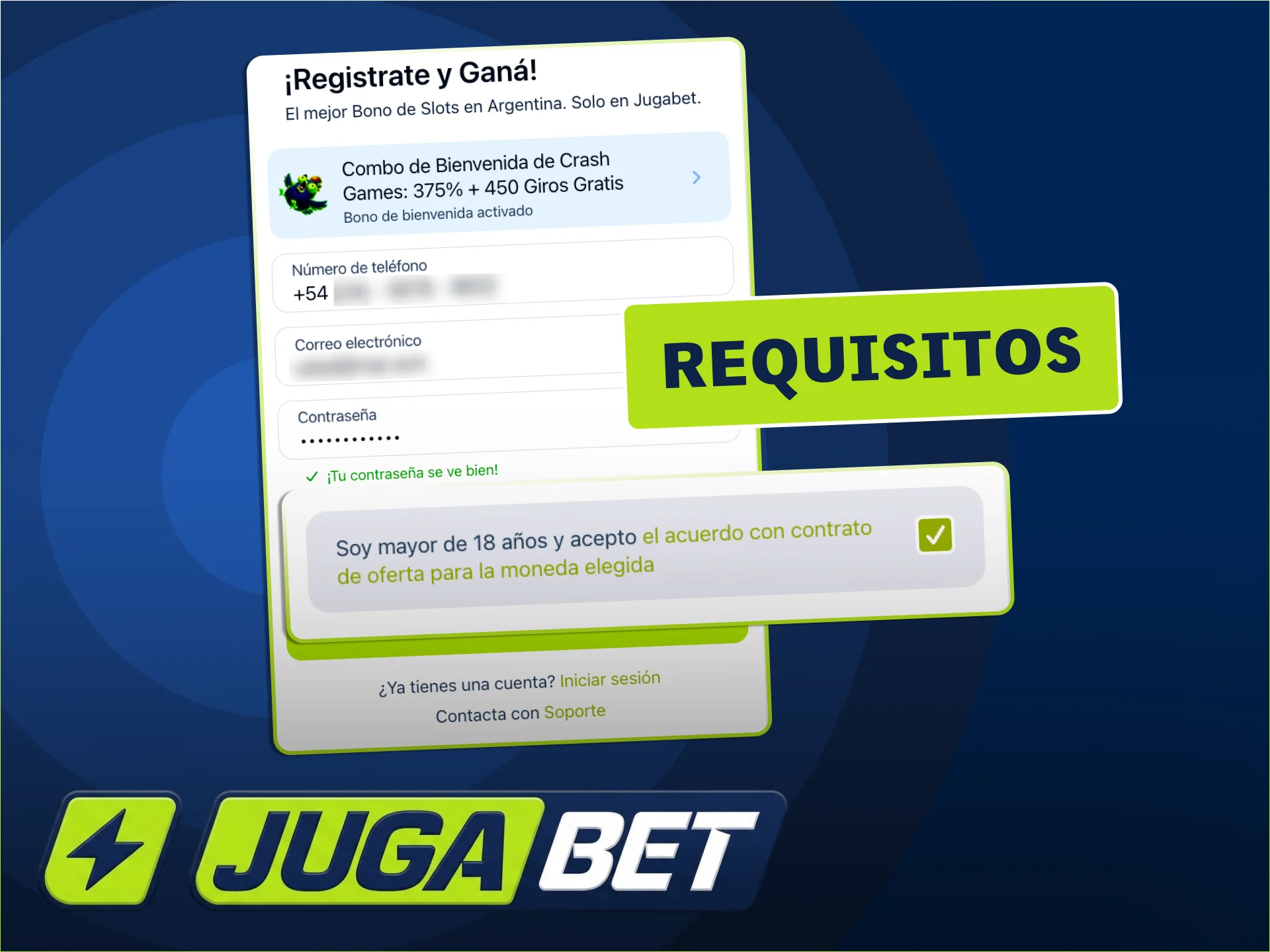 Cumple los requisitos legales para jugar en JugaBet.