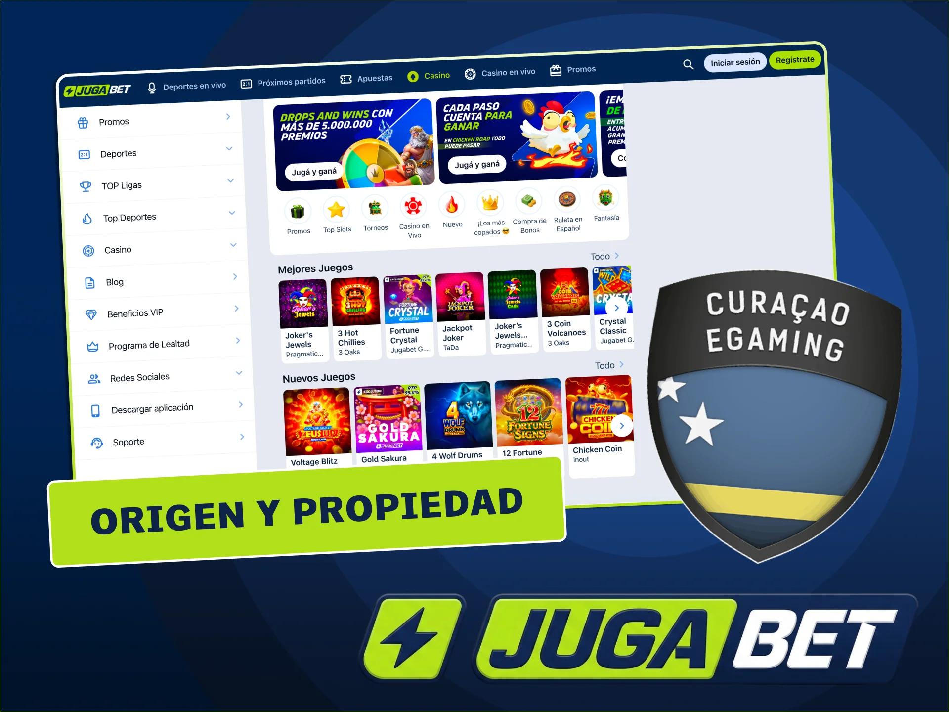 Plataforma certificada por la Junta de Curazao y JugaBet.